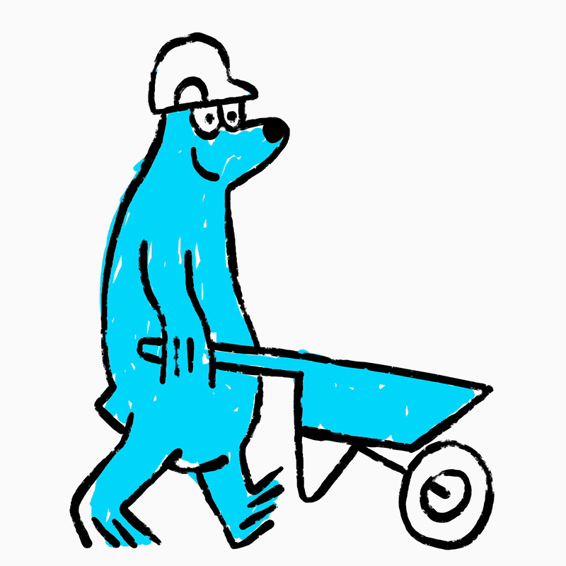 Bear pushing wheelbarrow